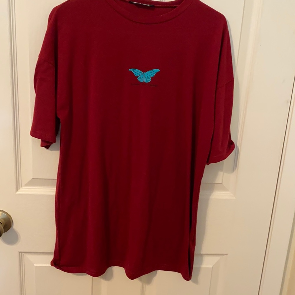 Shein red butterfly logo shirt